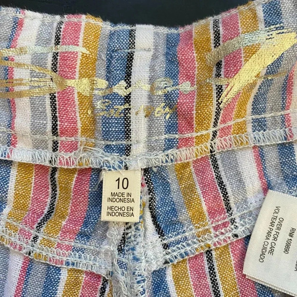 7 For All Mankind Striped Linen Wide Leg Pants Women's Size 10 Multicolor Ankle - Picture 14 of 16